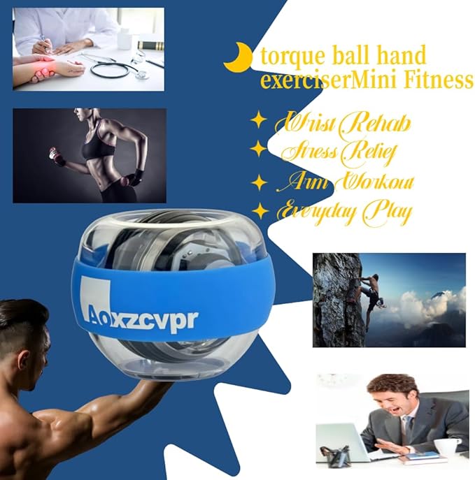 Gyro Power Torque Ball Wrist Exerciser - Auto Start Spinner with LED - Strengthen Grip, Forearm, & Hand - Hand Trainer for Sports Enthusiasts.