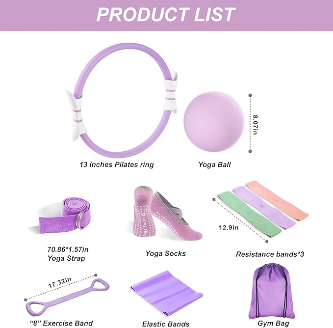 Luscinia Pilates Kit,Home Pilates Ring Kit for Women,Pilates Equipment Ring and Ball Set with Pilates Ring, Pilates Ball, Resistance Bands, Figure 8 Band & Accessories Pilates Starter Kit