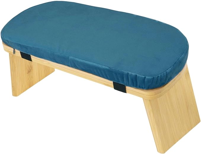 Yiju Meditation Bench Kneeling Stool Ergonomic Wood with Soft Cushion, Foldable, Portable Prayer Bench, Meditation Stool, Blue