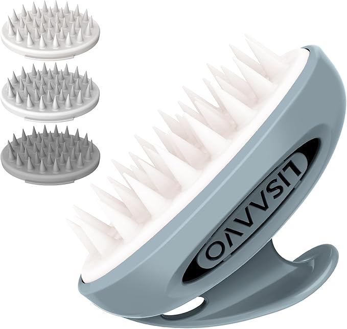 3 in 1 Hair Growth Scalp Massager,Replaceable Shampoo Brush for Relaxing,Deep Cleansing Exfoliator & Soothes itching - Wet/Dry Use for All Hair Types,Grey