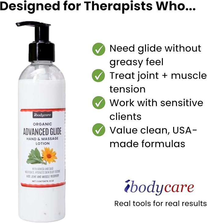 Advanced Glide Massage Lotion with Arnica and Sage Professional Massage Cream for Muscle Relief Hydrating Hand and Body Lotion 8 oz (8 Oz)