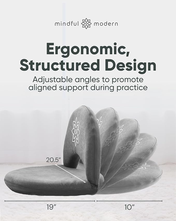 Mindful Modern Meditation Chair | Adjustable Floor Chair with Back Support | Padded Floor Seat for Posture Support and Comfort | Portable Folds Flat for Storage | Indoor/Outdoor Use | Slate Grey