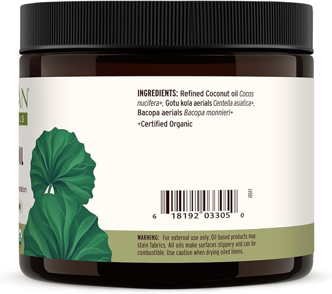 Banyan Botanicals Brahmi Oil in Coconut Base – Organic Ayurvedic Massage Oil with Gotu Kola and Bacopa ­­– Calming Massage Oil for Focus & Relaxation – 14.5 oz NonGMO Sustainably Sourced Abhyanga Oil