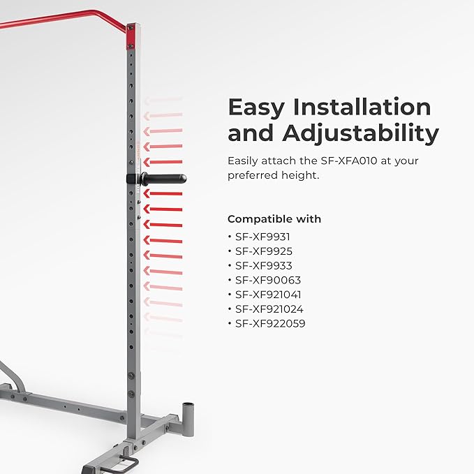 Sunny Health & Fitness Power Cage Squat Rack Upgrade Attachments, Dip Bar, Plate Bar Holder, Belt Squat, J Hook, Lat, Adapter, U Ring, Pull Up Bar, Landmine, Captain's Chair, Tricep Rope For Home Gym