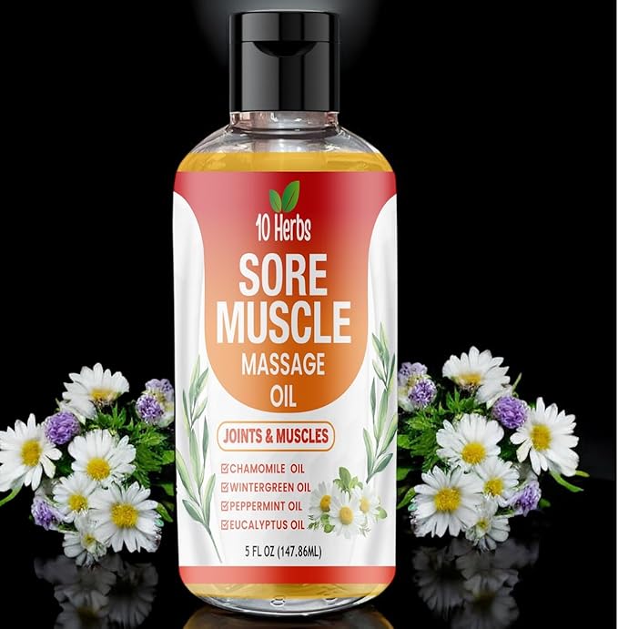 Premium Body Massage Oil for Sore Muscles and Joints, with Eucalyptus, Chamomile & Peppermint Oil