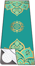 Colorful Star Yoga Towel with Corner Pockets, Non Slip Grip Dots Absorbent Hot Yoga Mat Towels, Yoga Blankets with Travel Bag, Mat Cover for Workout, Gym, Fitness - 74"x26", Turquoise Gold Mandala