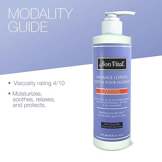 Bon Vital Original Massage Lotion, 8 oz – Lightweight, Non-Greasy Formula for Massage Therapy, Moisturizes & Nourishes Dry Skin, Ideal for Clinics, Spas & High-Volume Use