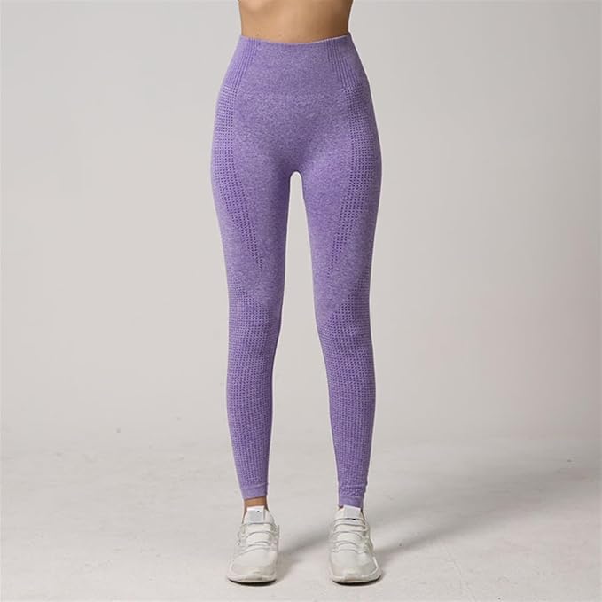 Yoga Set Seamless Women Long Sleeve Blouses Top Gym Sport Bra High Waist Tight Leggings Fitness Suit Shorts Sets (Color : Purple Trousers, Size : Small)