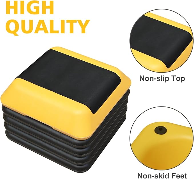 Height-Adjustable Step Aerobics Platform Fitness Equipment Stepper Trainer Exercise Step Platform with 4 Riser Yellow Plastic Yellow Adjustable Height Riser Home Gym Essential