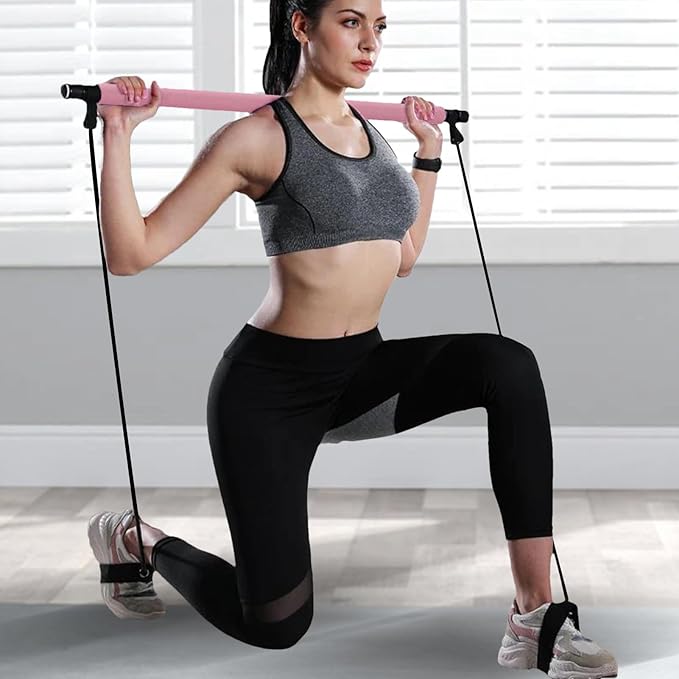 Multifunctional Pilates Bar - Home Yoga Fitness Equipment | Elastic Resistance Training Bar | Multi-Purpose Exercise Pilates Stick for Strength Stretching Workout