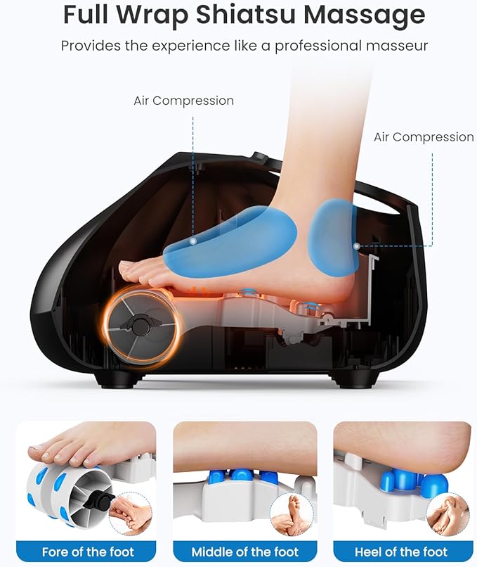 RENPHO Foot Massager Machine with Heat [2026 Upgraded], Shiatsu Foot Massager for Neuropathy, Plantar Fasciitis Massager for Men Women, Up to Size 14, FSA Eligible HSA Store Eligible Massager, Black