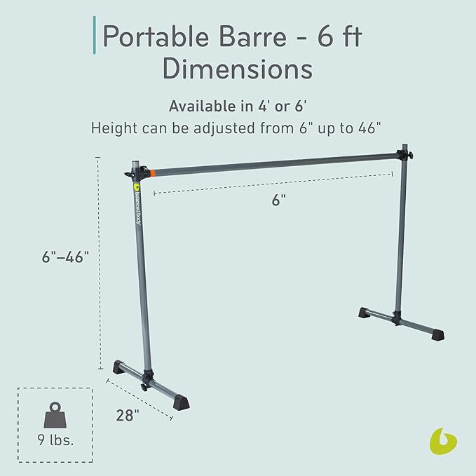 Balanced Body Portable Barre, Pilates Bar, Workout Equipment for Home Gym or Pilates Studio, 4 ft or 6ft, Dark Gray.