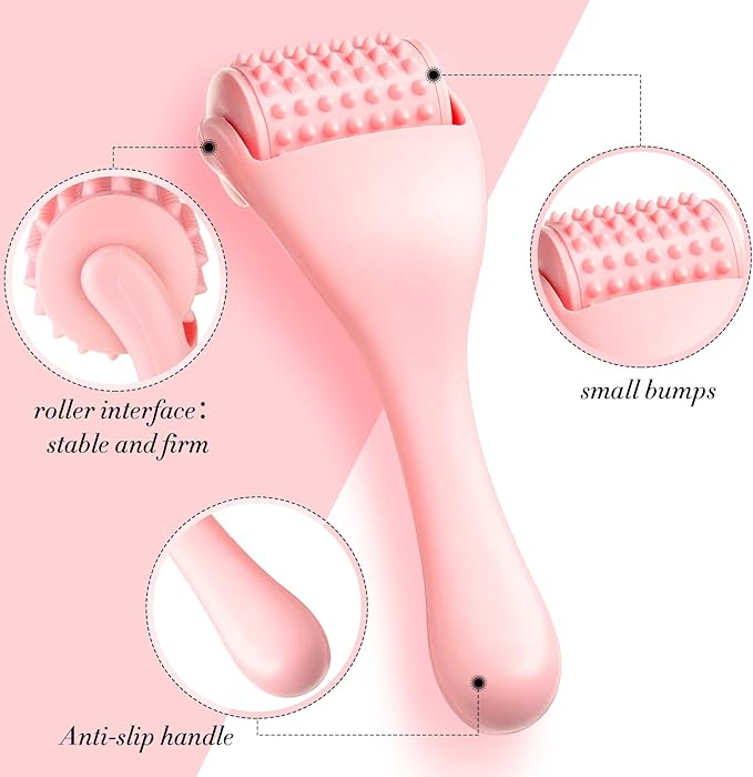 Tondiamo 2 Pcs Muscle Roller Gifts Stick Fascia Body Cellulite Face Muscle Massage Roller Manual Massage Tools for Relief Neck Arm Back Leg Body Deep Release(Pink,Silicone)