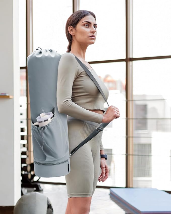 sportsnew Yoga Mat Bag with Water Bottle Pocket and Bottom Wet Pocket, Exercise Yoga Mat Carrier Multi-Functional Storage Bag, Patent pending
