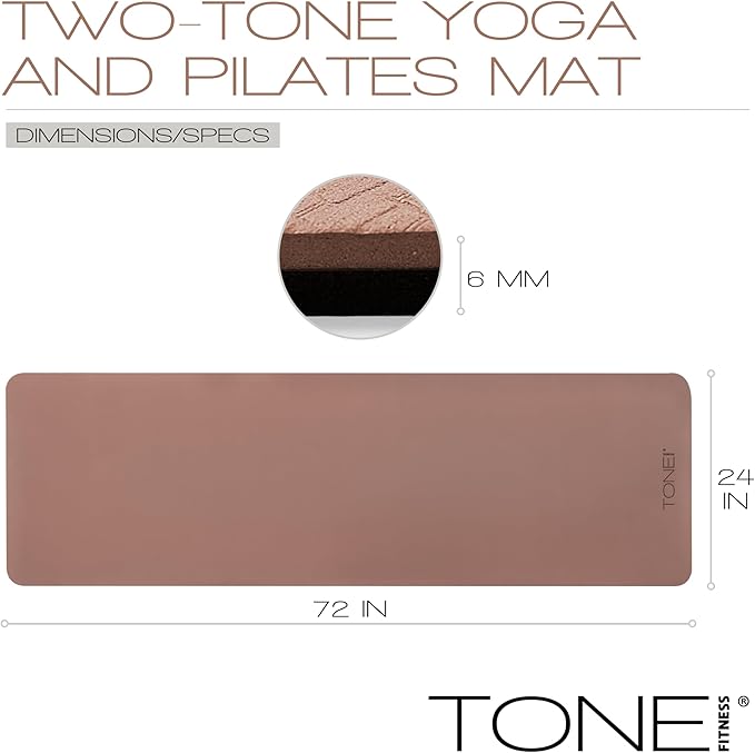 TONE Fitness Yoga Mat 1/4" Thick Non Slip Exercise & Pilates Mat for Home Workouts with Carrying Strap | Multiple Options