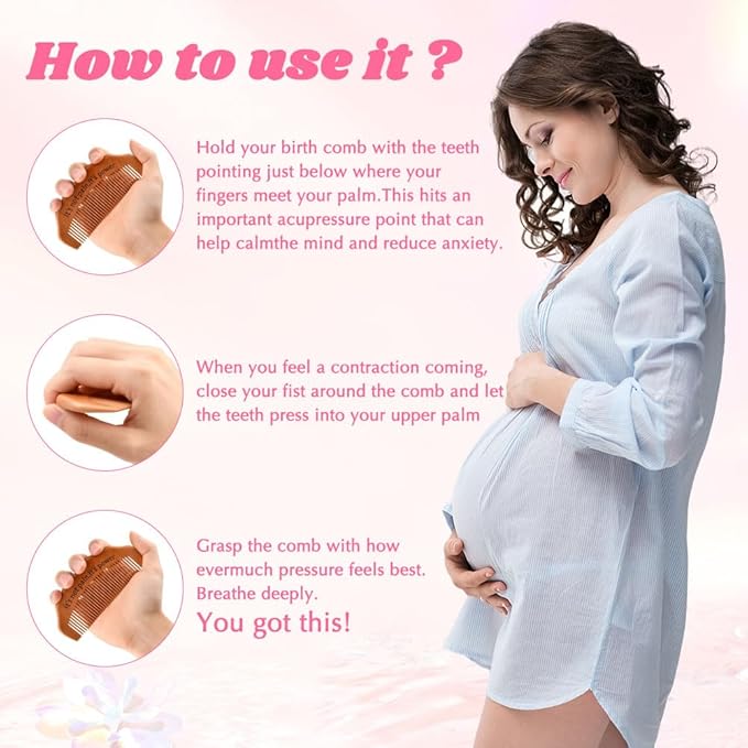 Birth Comb Acupressure Massage Ball Set, Wooden Labor Comb with 2 PCS Spiky Massage Ball Stress Relief, New Mom Gifts for Natural Labor and Delivery Essentials, Mom to Be Gift