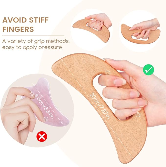 Lymphatic Drainage Massager, Wooden Gua Sha Tool for Body, Manual Massage Scraper for Anti Cellulite and Relieve Muscle Fatigue, Body Gua Sha Paddle (Style A)