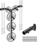 Wall Mounted Weight Plate Rack, Heavy Duty Olympic Barbell Holder & T Bar Row Landmine Attachment, 5 Pegs & 4 Barbell Storage, Space-Saving Home Gym Organizer