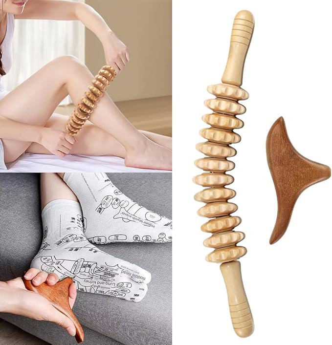 2pcs Wood Massage Roller Wood Therapy-Massage Tools,Manual Wooden Fascia Massage-Roller Trigger Points,Stomach Rolling guasha Massager Tool, for Fascia,Relief, Body Shaping