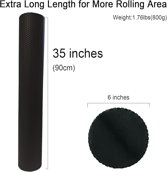 35“ High Density Fitness Foam Roller, Super Soft Round PE Foam Roller Exercises Yoga, Stretching, Deep Tissue&Muscle Recovery Relieves Muscle Pain, Improves Mobility & Circulation (Black)