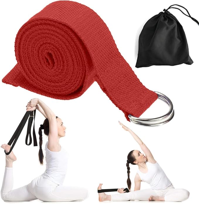 Cotton Exercise Yoga stretch Strap - Sturdy Flexibility Tensile Belt Adjustable Metal D-Ring Buckle, Hold Poses for Daily Stretching, Pilates, General Fitness, and Physical Therapy