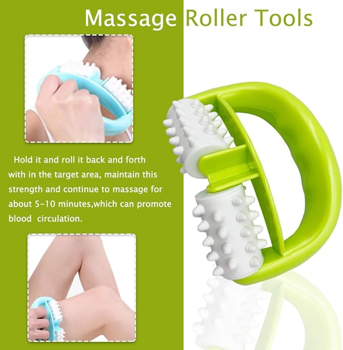 Cellulite Massage, Fascia Blaster Tool with Two-Wheel Massage Handle,Relax Muscles to Relieve Stress,Increases Blood Circulation,Apply to Arm/Shoulder/Leg/Back/Buttocks/Abdomen(Green)