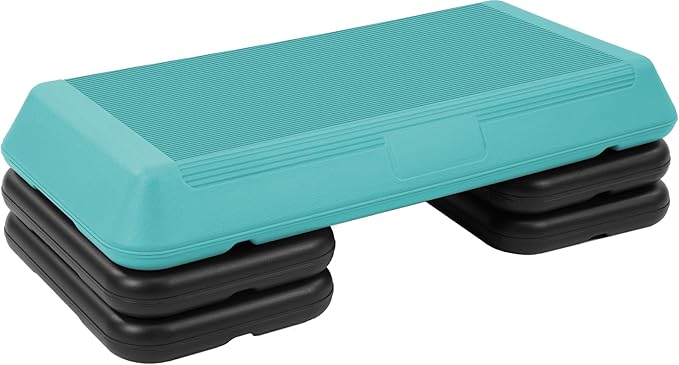Fitvids Step Aerobic Platform, Exercise Step with 5 levels Adjustable Height, 4 Stackable Risers, Fitness Training Workout Stepper for Home Gym, Cardio Strength, Multiple Options