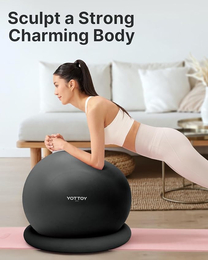 YOTTOY Exercise Ball Chair with Base,Yoga Ball Chair for Home Office Desk, Stability Ball & Fitness Ball Seat with Pump (Black, 23-26ines(58-65cm))