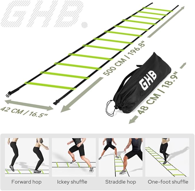 GHB Agility Ladder 1 Pack and Disc Cones 50 Pack 2 Carrying Bag