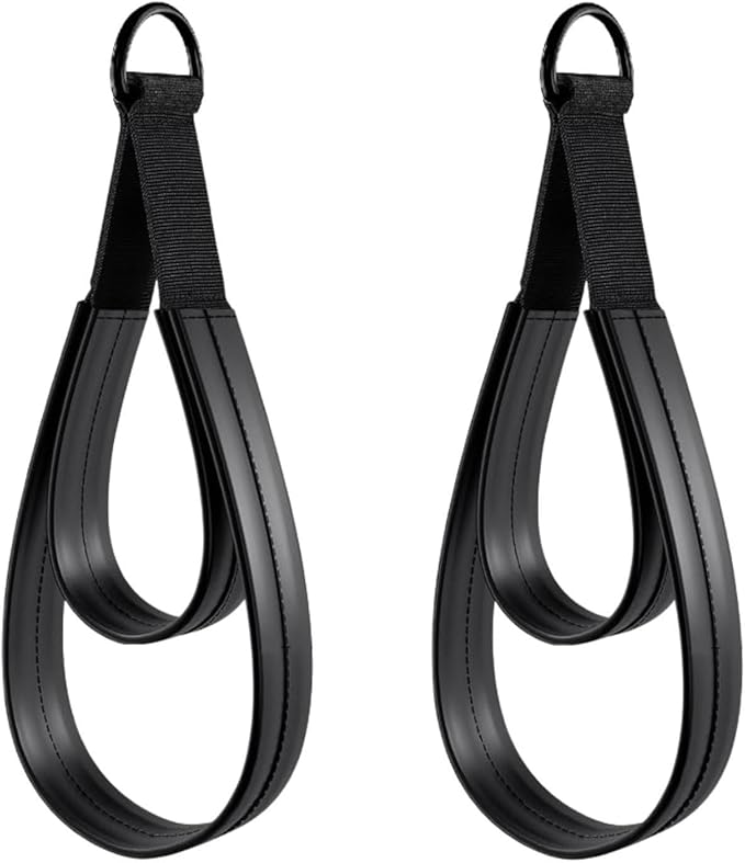 2Pcs Pilates Double Loop Straps for Reformer,Nonslip Comfortable Grip for Ankle Arms Improve Flexibility Strength Dexterity, Black Rings