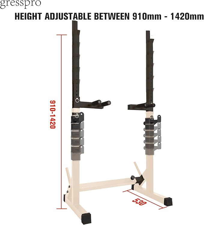 Gresspro Barbell Rack Stand with Dip Bar Attachment - Multifunctional Adjustable Squat Rack, Heavy-Duty Dumbbell Rack, Strength Training Dip Station, Home Gym Equipment Max Load 550lbs