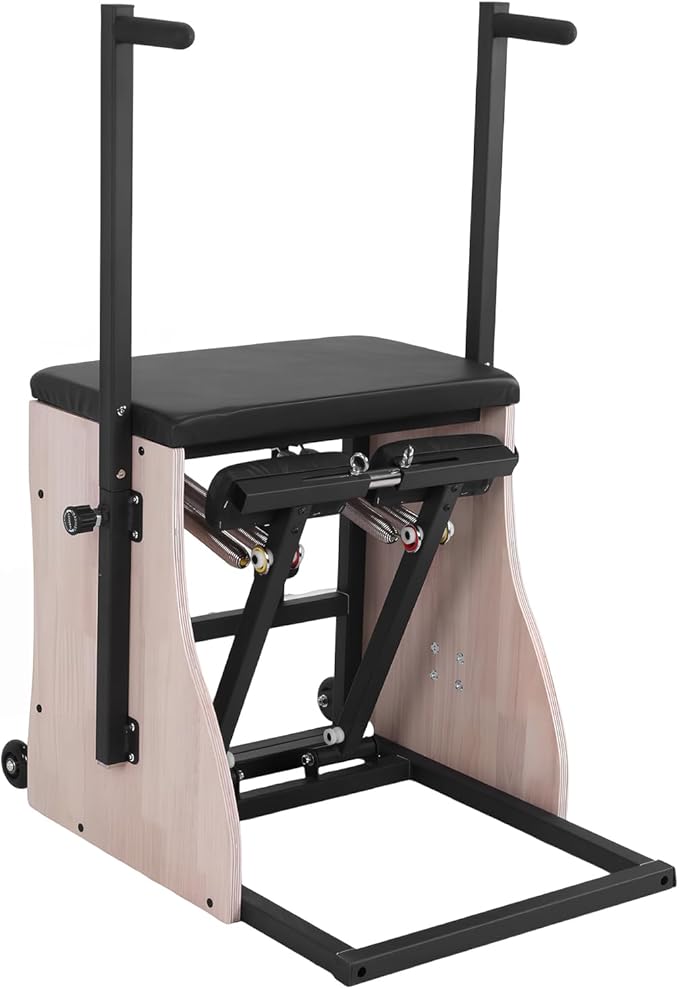 Oak Wood Pilates Chair Professional Yoga Chair Pilates Machine with Adjustable Resistance Handles and Split Pedals for Home and Studio Use