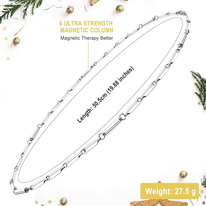 JEROOT Titanium Steel Magnetic Necklace for Women Men Unisex, 6 Ultra Strength Column Magnetic Necklace for Neck Shoulder and Back, Necklace with Jewelry Gift Box