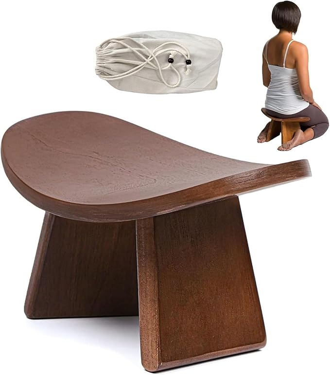Meditation Bench, Wooden Kneeling Stool, Portable Yoga Auxiliary Stool,Multifunctional Ergonomic Seat with Travel Bag, Detachable Comfort Chair for Yoga, Prayer, Meditation(Small)