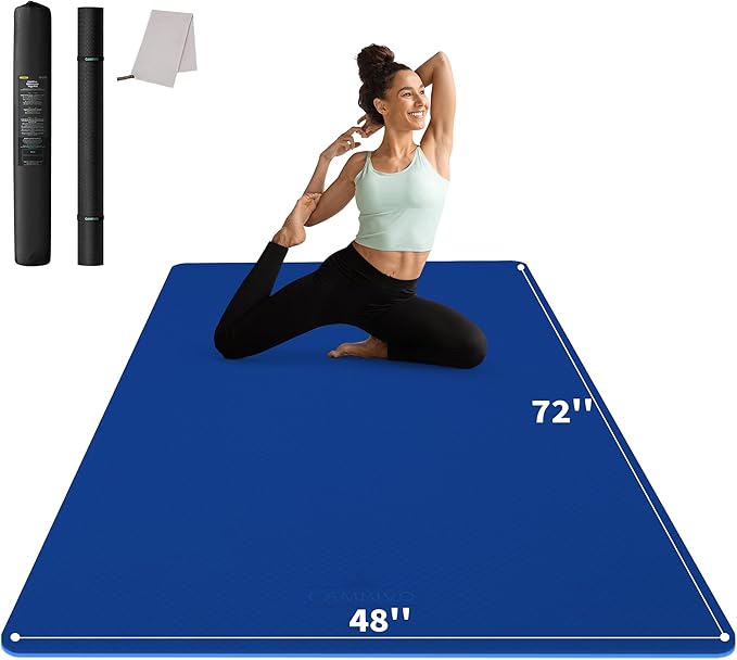 CAMBIVO Large Yoga Mat (6'x 4'), Extra Wide Workout Mat for Men and Women, 0.24''/0.32''/0.4''/0.48'' Thick Exercise Fitness TPE Mat for Home Gym, Yoga, Pilates, Workout (Barefoot Exercise)