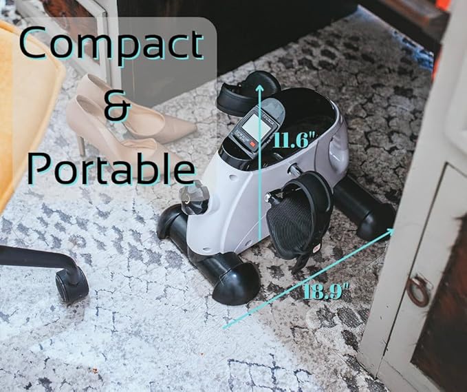 Under Desk Bike Mini Exercise Bike with Upgraded Wide Pedals & Easily Adjustable Strap for Leg Cycling Exercise Portable Bike with LCD Display and Adjustable Tension