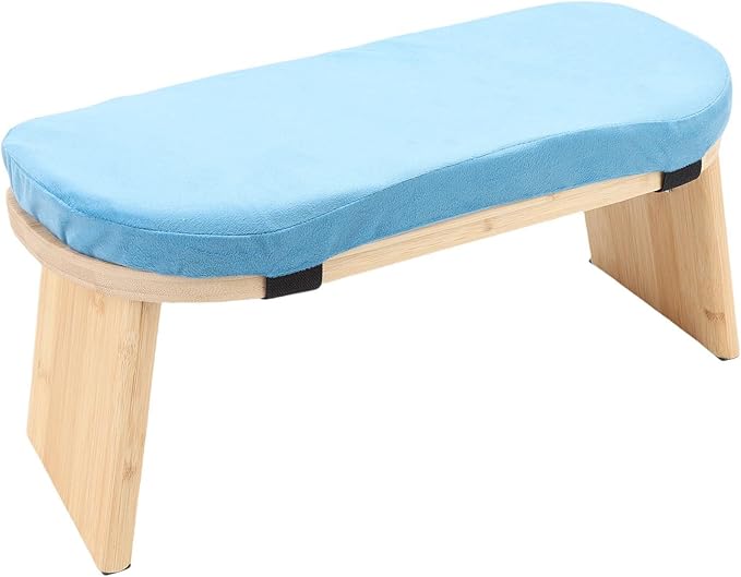 Dioche Wooden Meditation Bench Ergonomic Detachable Meditation Kneeling Stool with Soft Cushion and Carry Bag for Home Yoga and Practice Wood Cotton Material (Blue)