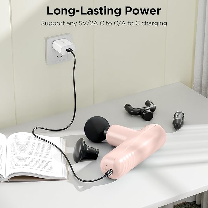 Mini Massage Gun, Powerful Handheld Muscle Massager for Muscle Relaxation, Deep Tissue Percussion Small Massage Gun Travel Massager with 4 Massage Heads Silent Brushless Motor, Pink