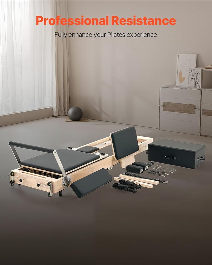 VEVOR Pilates Reformer Machine, Pilates Workout Equipment for Home Gym Studio Use, Pilates Reformer with Sitting Box and Jumpboard，fit for Beginners & Advanced Users