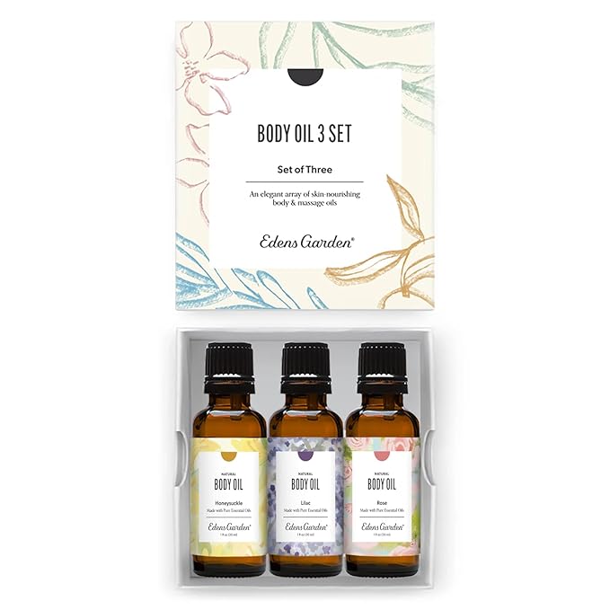 Edens Garden in Bloom Body Oil 3 Set – Floral Bath, Body & Massage Oils with Pure Essential Oils & Vitamin E, Moisturizing Aromatherapy Skincare Gift Set, 1 fl oz (30 ml)/ 3 Pack