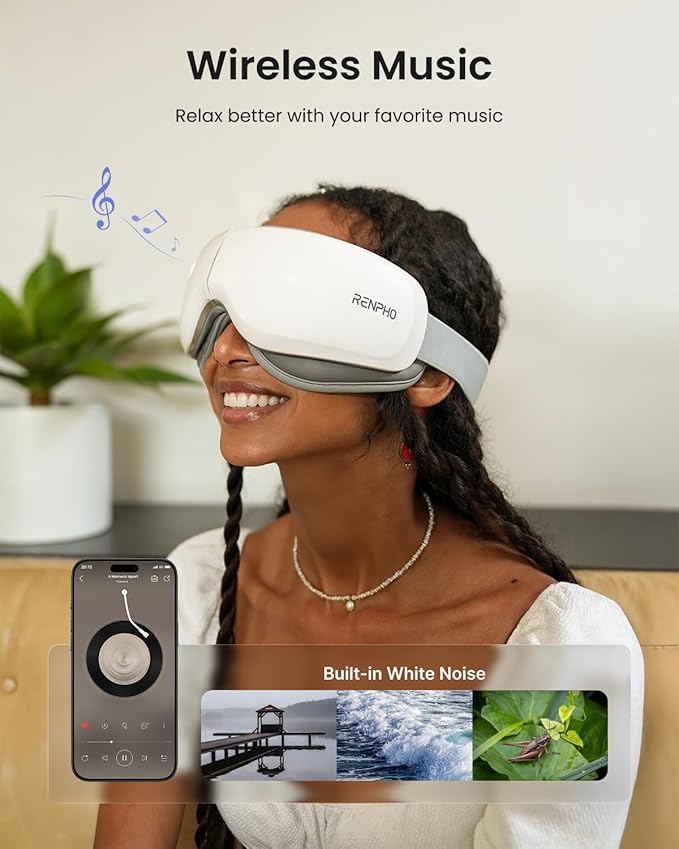 RENPHO Ultra-Quiet Eye Massager with Heat, Lightweight Heated Eye Mask for Migraines, Face Massager for Dry Eyes Relax Reduce Strain Improve Sleep Eyeris Zen