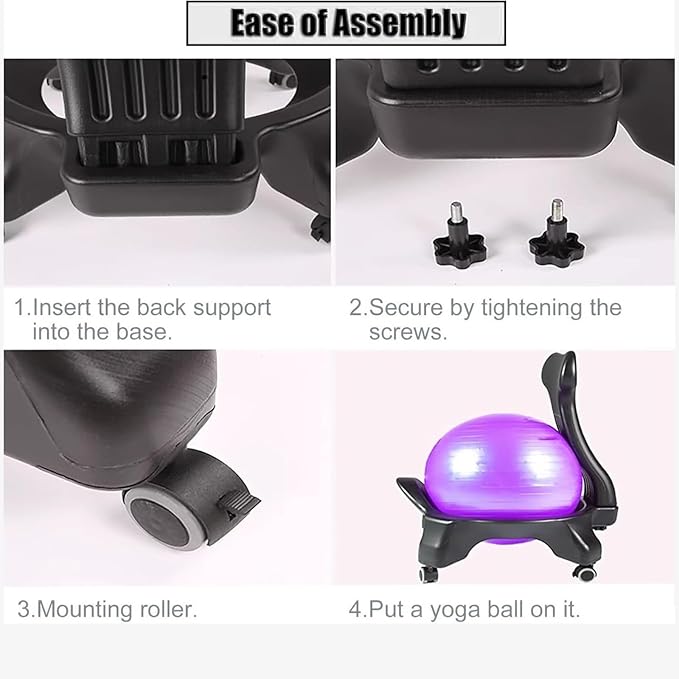 Yoga Ball Office Chair, Home Fitness Yoga Ball Chair, Ergonomic Pilates Balls Desk Chairs with Back and Wheels, Portable Exercise Balls Chairs wiht Anti-Slip Stripes, for Gym, Home(Purple)