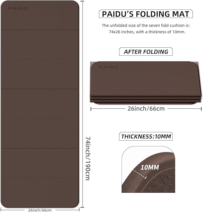 Foldable Fitness Yoga Mat | 2/5" (10MM) Extra Thick | SGS Certified Non-Slip TPE | 75x26" Extra Long-Wide | Portable & Easy Store | for Yoga, Pilates, Home Gym & Full-Body Workouts