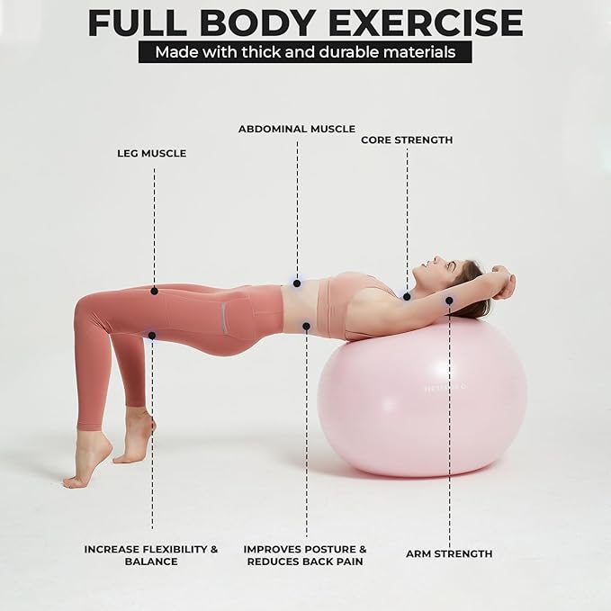 Yoga Ball Chair with 65cm Exercise Ball & 2 Resistance Bands, Stability Base for Home Office, Yoga, Pilates & Fitness, Balance Ball for Posture, Core Strength & Low Impact Workouts