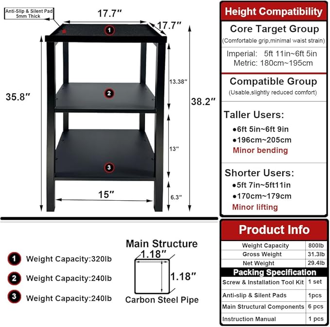 Commercial Heavy Duty Adjustable Dumbbell Stand & Kettlebell Stand, Adjustable Dumbbell Weight Rack, Kettlebell Storage Rack, Weight Rack for Garage/Home Gym/Commercial with Non-Slip Base, Anti-Tip Safety & Space-Saving Design, Weight Capacity 500/600/...