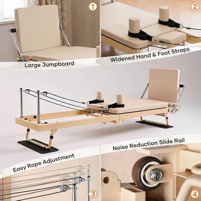 92" 2ND Gen Extended Pilates Reformer, Foldable Pilates Machine with Pilates Ring Circle & Headrest, Jumpboard, Dual Resistance Springs, Pilates Equipment for Home Workout, up to 500 lbs