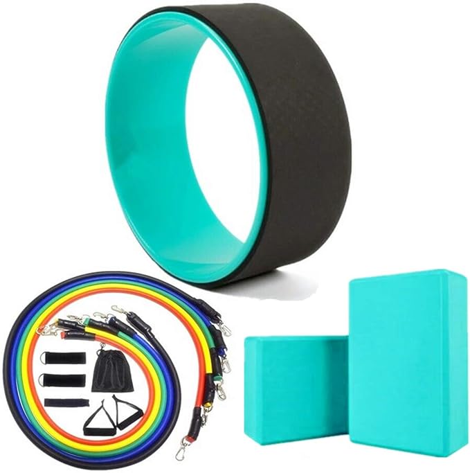 Yoga Wheel & 2 pcs Yoga Blocks & 5 pcs Resistance Bands Combo Value Pack