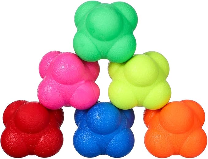 6 Pack Reaction Ball Set for Agility Training Hand Eye Coordination Reflex Workout Bounce Ball for Baseball Tennis Basketball Exercise