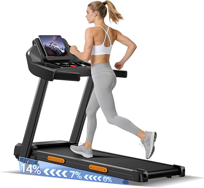 Treadmills for Home with 16% Incline & Led Screen, 7-Layer Shock-Absorbing Foldable Treadmill with Handle Bar for Convenient Storage, 3.0HP Walking Pad Treadmill Up to 400lbs 0.6-7.0MPH