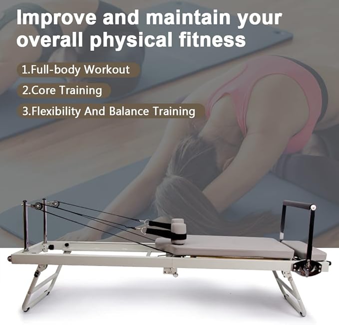 ARKANTOS Foldable Pilates Reformer, Pilates Machine & Equipment for Home Use and Gym Workout, Suitable for Beginners and Intermediate Users (Grey)